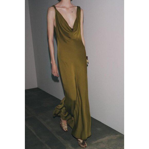 ZARA ZW COLLECTION SATIN LONG DRESS - Picture 6 of 8